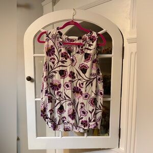 LOFT Floral Blouse - Purple and White